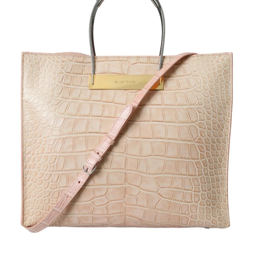 Blush Croc-Embossed Tote Bag